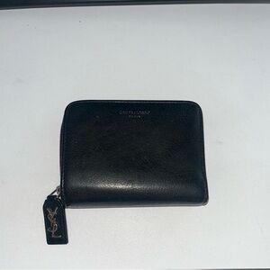 YSL Black Leather Zip Wallet